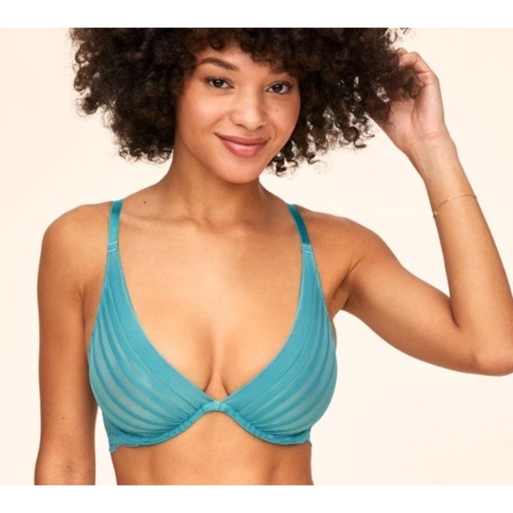 Adore Me Candice Unlined Plunge Bra Sheer Teal 34D